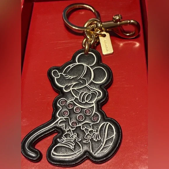 COACH x DISNEY Supple Leather Minnie Mouse Bag Charm Keychain Key Fob NEW NWT - Picture 5 of 14